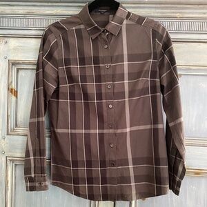 Burberry  London black plaid cotton button down top size 38